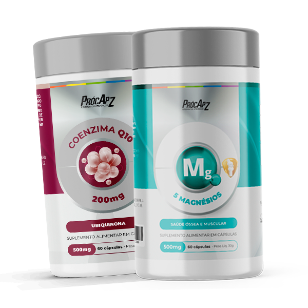 Kit - 5 Magnésios - 60 Cápsulas + Coenzima Q10 | Ubiquinona 200mg - 60 Cápsulas