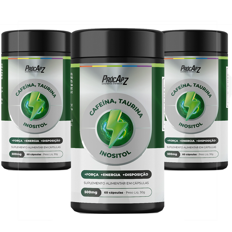 Kit Com 3 - Cafeína, Taurina e Inositol - 60 Cápsulas