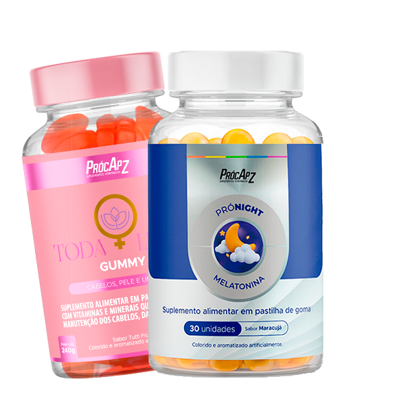 Kit - Pró Night Gummy (Melatonina) - 30 Gomas + Toda Linda Gummy - Pele, Cabelo e Unhas - 60 Gomas