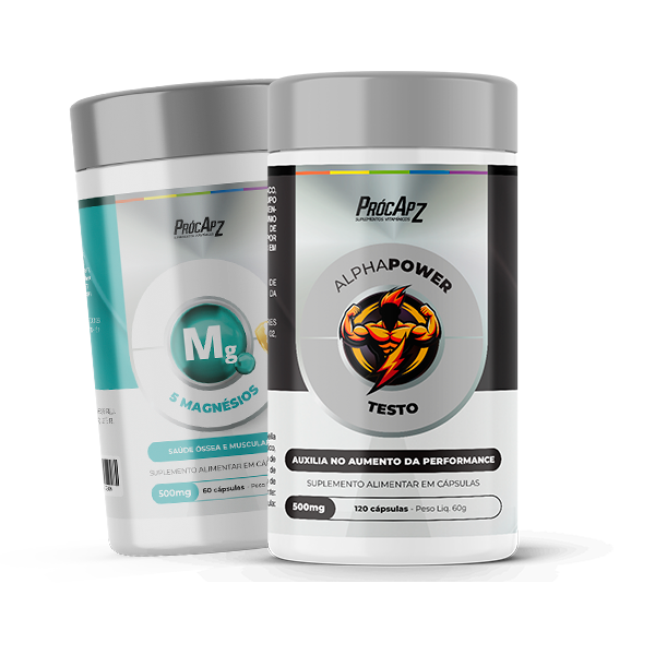 Kit - Alpha Power Testo | Performance Masculina - 120 Cápsulas + 5 Magnésios - 60 Cápsulas