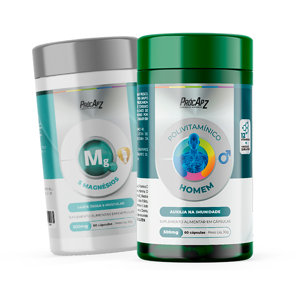 Kit - Polivitamínico A-Z - Homem - 60 Cápsulas + 5 Magnésios - 60 Cápsulas