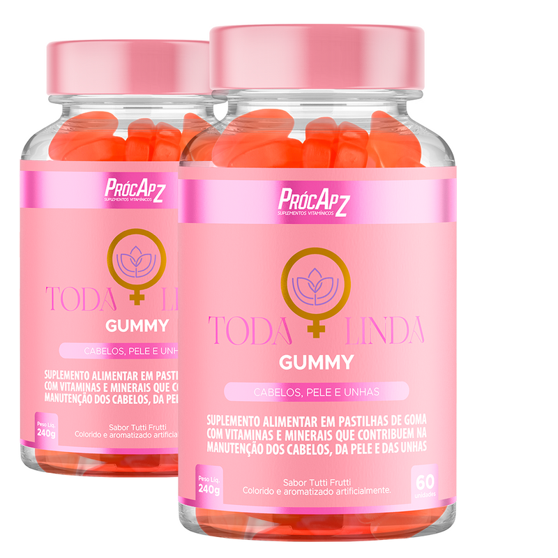 Kit Com 2 - Toda Linda Gummy l Pele, Cabelo e Unhas - 60 Cápsulas