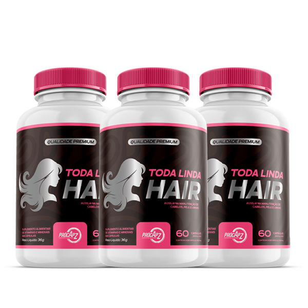 Kit Com 3 - Toda Linda Hair l Biotina + Ácido Pantotênico - 60 Cápsulas