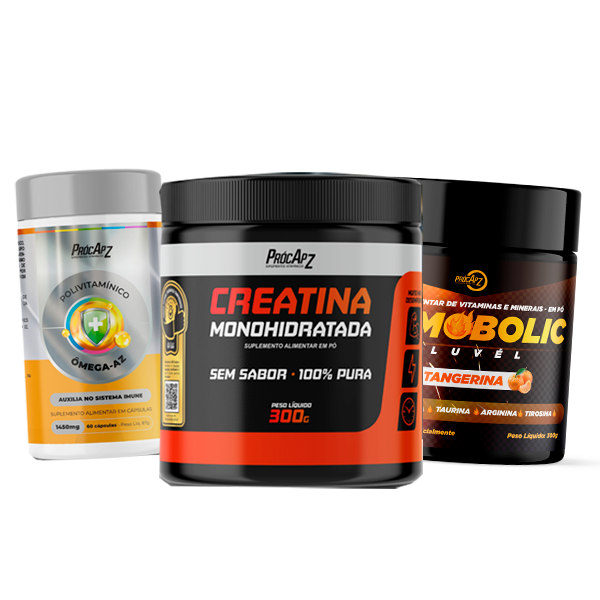 Kit - Termobolic Tangerina 300g + Polivitamínico A-Z Ômega - 60 Cápsulas Softgel + Creatina Monohidratada PureSafe 100% Pura 300g